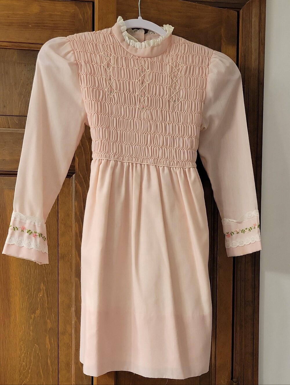 Classic Pink Smocked Long-Sleeve Girls' Dress